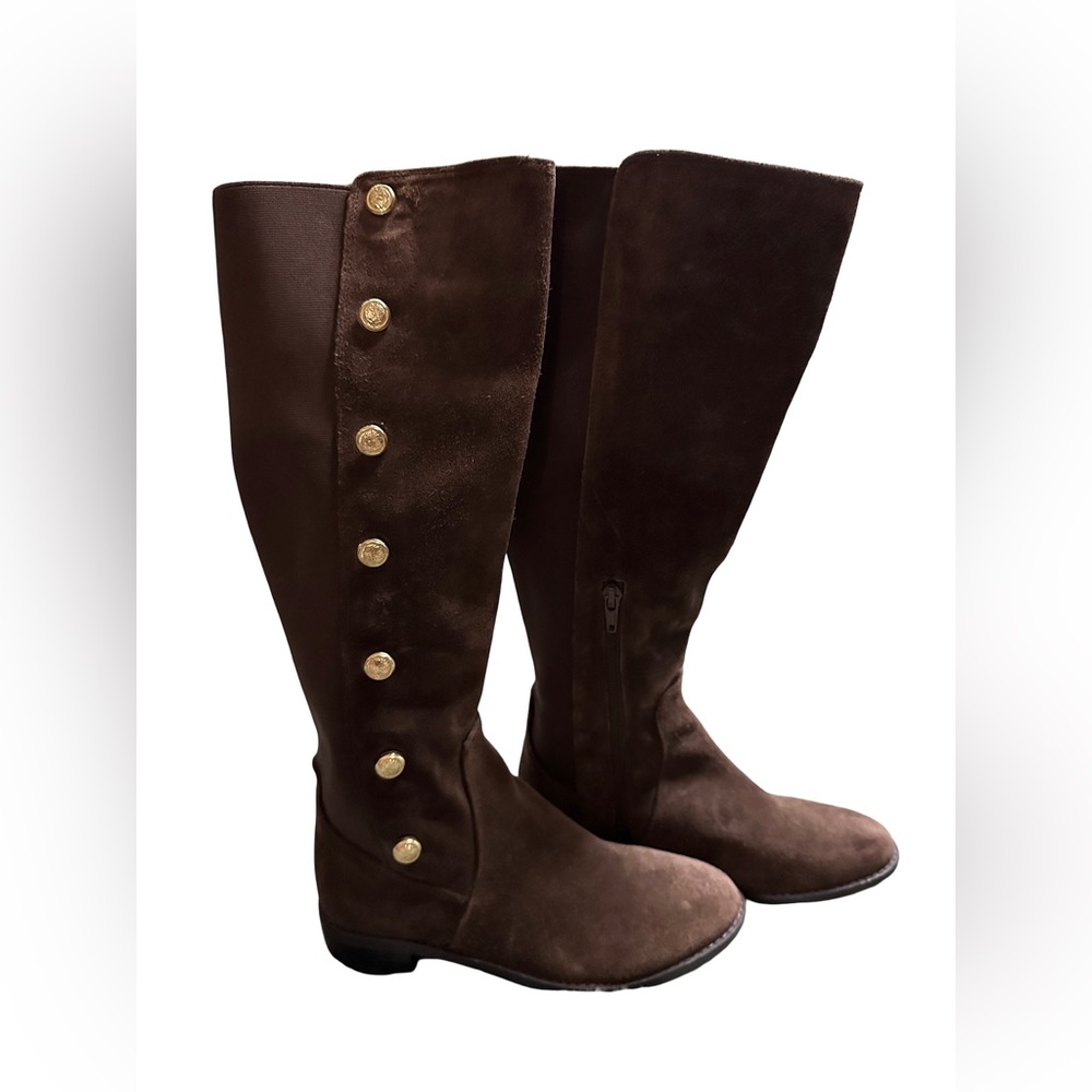 Vince Camuto Chocolate Knee High Boots with Gold Accents - Picture 10 of 10